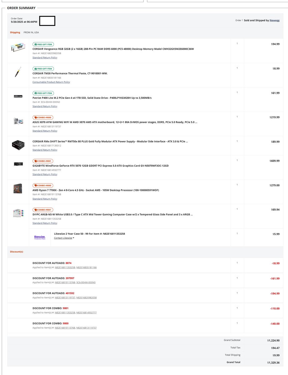 Ws in the chhattt?

First PC build, all this + a cpu cooler I'm getting from amazon. Free RAM, SSD and thermal paste + sale prices go crazy.