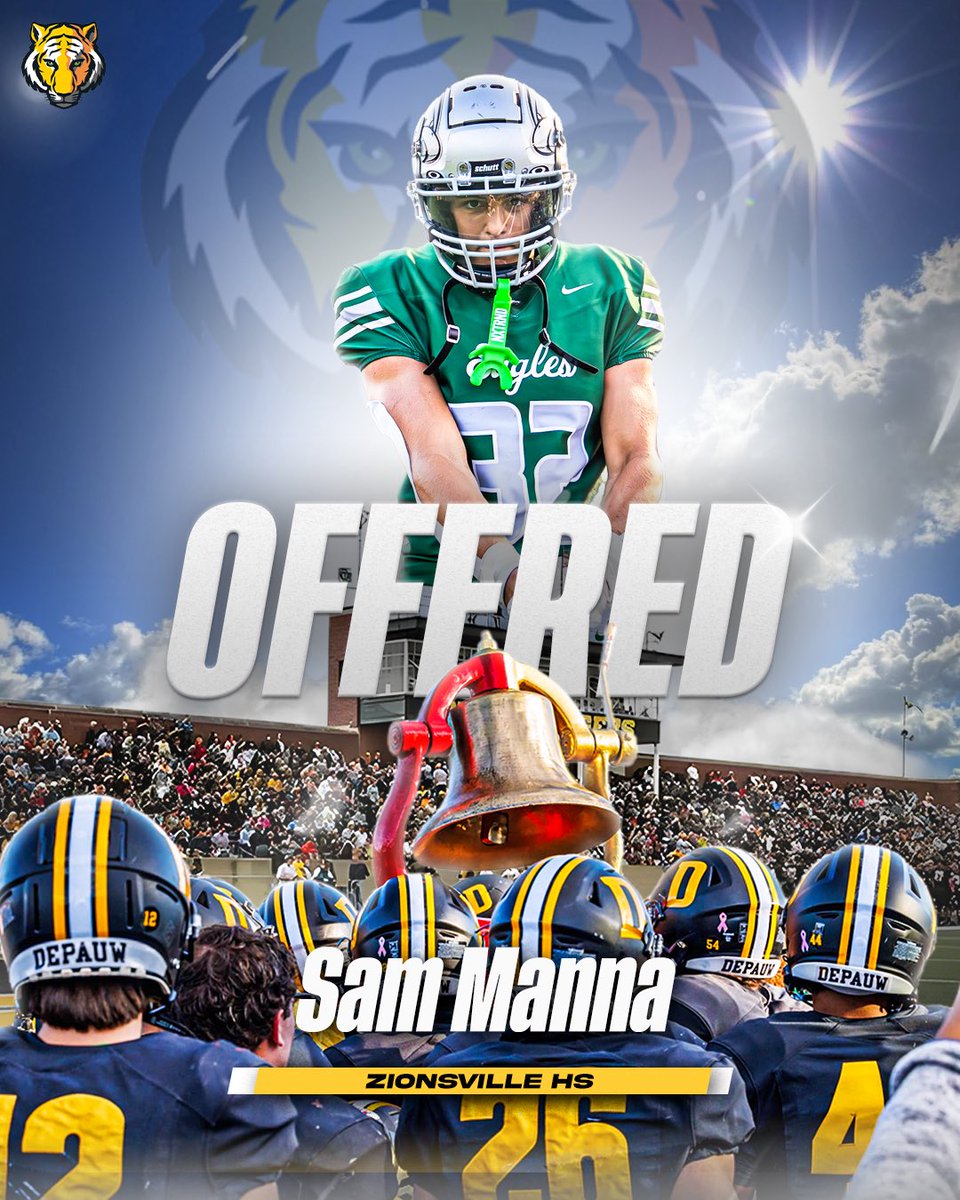 Sam Manna (@sammanna32) on Twitter photo After a great talk with <a href="/qbdietz/">Brett Dietz</a> <a href="/MasonEspinosa1/">Mason Espinosa</a> and <a href="/CoachRutledge76/">Coach Rutledge</a> I am super excited to announce I have received an offer to play <a href="/DePauwTigersFB/">DePauw Football</a> !
<a href="/CoachTurnquist/">Scott</a> <a href="/SWiltfong_/">Steve Wiltfong</a> @coach__urb @ZVilleStrength_ <a href="/RBsCoachBodkin/">Zionsville Running Backs</a> <a href="/sds_shackelford/">Steven Shackelford</a> <a href="/JoelJanak/">Joel Janak</a> <a href="/CoachMillz_/">Millz2BeMade Training</a> <a href="/CoachMundil/">Jon Mundil</a> After a great talk with <a href="/qbdietz/">Brett Dietz</a> <a href="/MasonEspinosa1/">Mason Espinosa</a> and <a href="/CoachRutledge76/">Coach Rutledge</a> I am super excited to announce I have received an offer to play <a href="/DePauwTigersFB/">DePauw Football</a> !
<a href="/CoachTurnquist/">Scott</a> <a href="/SWiltfong_/">Steve Wiltfong</a> @coach__urb @ZVilleStrength_ <a href="/RBsCoachBodkin/">Zionsville Running Backs</a> <a href="/sds_shackelford/">Steven Shackelford</a> <a href="/JoelJanak/">Joel Janak</a> <a href="/CoachMillz_/">Millz2BeMade Training</a> <a href="/CoachMundil/">Jon Mundil</a>