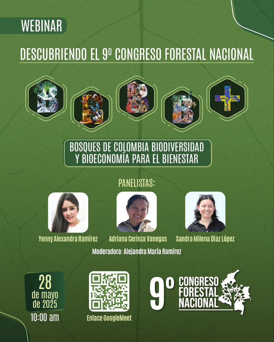 cfn_colombiano's tweet photo. 🌿 ¡Participa en el webinar Descubriendo el 9º Congreso Forestal Nacional!
🗓️ 28 de mayo de 2025
🕙 10:00 a.m.
📍Enlace Google Meet disponible en el código QR
#CongresoForestalNacional
#9CFN2025
#cfncolombiano
#Webinar https://t.co/wGzMzktYni