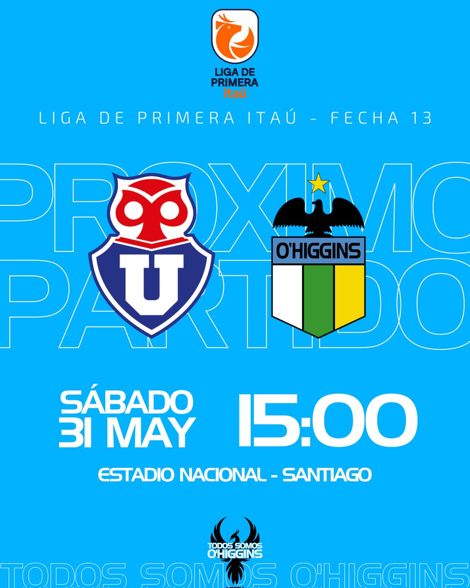 TSOHiggins's tweet photo. PROXIMO PARTIDO! ⚽️🇧🇼🙌🏻
🏆Liga De Primera Itaú - Fecha 12
🆚️ Universidad De Chile
🗓 Sábado 31 De Mayo
🕙 15:00 Hrs
🏟 Estadio Nacional - Santiago https://t.co/b76amkmO13