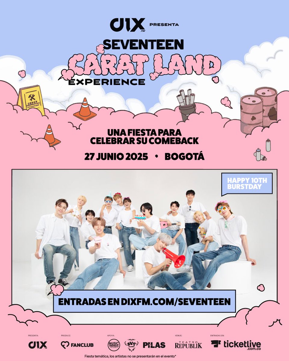 NUEVA FIESTA 🎉 

Llega a Bogotá la #CaratLand de <a href="/DixFM/">Dix FM</a> y <a href="/fanclub_col/">Fanclub ♡</a> ✨

Una fiesta dedicada al comeback de Seventeen 💙🩷 

La cita es en Teatro Republik, el próximo 27 de Junio ☁️

Entradas ya disponibles en @ticketliveco 🎫