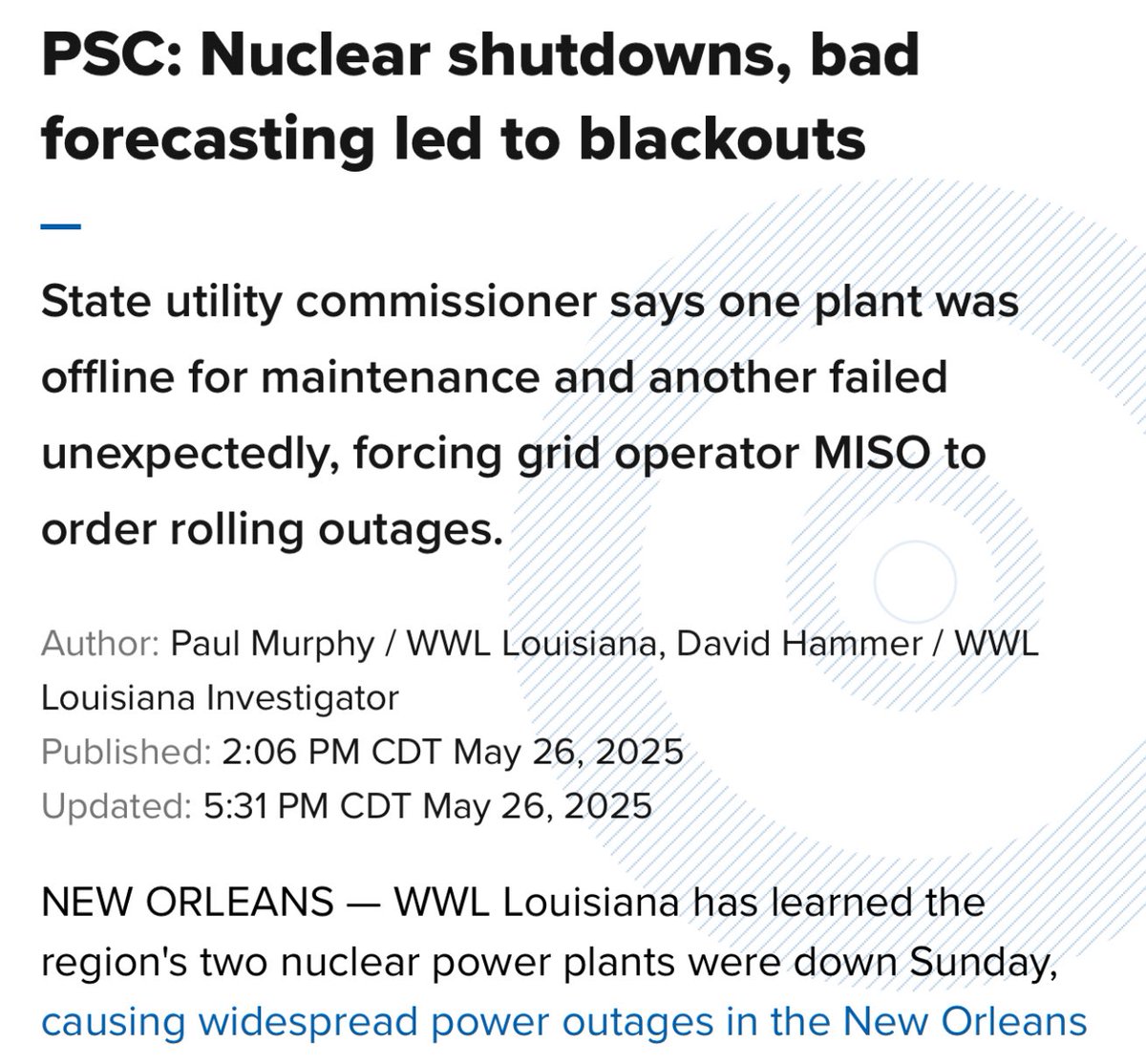If it’s confirmed that MISO’s rolling blackouts were tied in part to an unplanned nuclear outage, that doesn’t mean nuclear power is inherently unreliable or that we should stop investing in it.