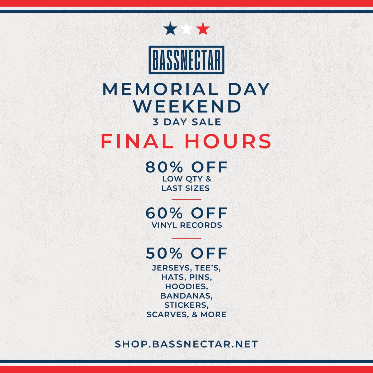 Final hours left on our Memorial Day Weekend 3 Day Sale - Shop Now - shop.bassnectar.net