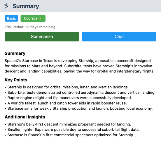 This is a very belated announcement, but better late than never

I wanted to publicly announce <a href="/summarydotwtf/">Summary</a> - it's an AI tool that I built with my family (<a href="/erikyw26/">Erik Wang</a>) that started as a fun project that quickly became a tool I use on a daily basis

Summary is a Chrome extension