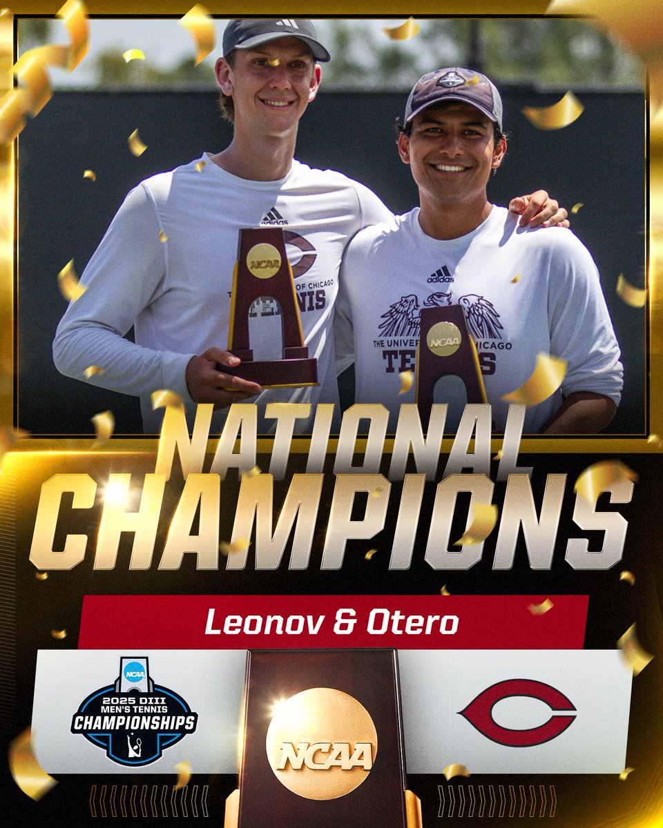NCAA Division III (@ncaadiii) on Twitter photo National champs!
Leonov and Otero bring the doubles title home to
<a href="/uchicagoath/">University of Chicago Athletics</a>!
#WhyD3 ┃ #D3tennis National champs!
Leonov and Otero bring the doubles title home to
<a href="/uchicagoath/">University of Chicago Athletics</a>!
#WhyD3 ┃ #D3tennis