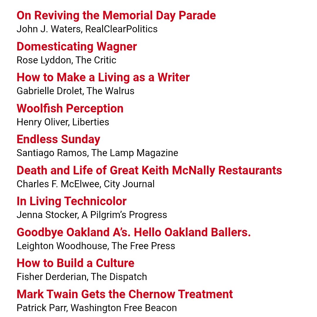 realclearbooks.com
Monday reads: <a href="/JohnJWaters1/">John J. Waters</a> for <a href="/RCPolitics/">RealClearPolitics</a>, <a href="/providenceluvr/">rose</a> for <a href="/TheCriticMag/">The Critic</a>, <a href="/HenryEOliver/">Henry Oliver</a> for <a href="/readliberties/">Liberties Journal of Culture and Politics</a>, <a href="/xsantiagoramos/">Santiago Ramos</a> for <a href="/thelampmagazine/">The Lamp</a>, <a href="/CFMcElwee/">Charles McElwee</a> for <a href="/CityJournal/">City Journal</a>, <a href="/JennaLynn88/">Jenna S</a> for her S*bstack, <a href="/Fisher_D/">Fisher Derderian</a> for <a href="/thedispatch/">The Dispatch</a>, and many others.