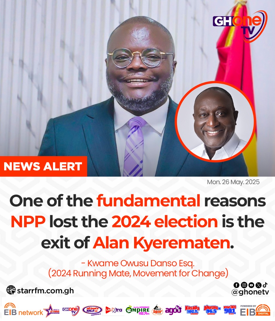 NPP lost the 2024 election due to Alan Kyerematen's exit... - Kwame Owusu Danso Esq. (2024 Running Mate, Movement for Change)

#GHOneNews #EIBNetwork
#GHOneTV #NewsAlert
#StateOfAffairs