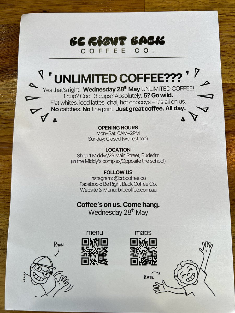 4556Chamber's tweet photo. Tomorrow Wednesday 28 May is the Grand Opening of Be Right Back Coffee CO in Middy’s Buderim. FREE coffees all day 6am to 2pm. Congrats Ryan &amp; Kate 🙌 Expect to be busy 😜💯😍 #sunshinecoast #StateofOrigin day! https://t.co/FRQO9yrK5K