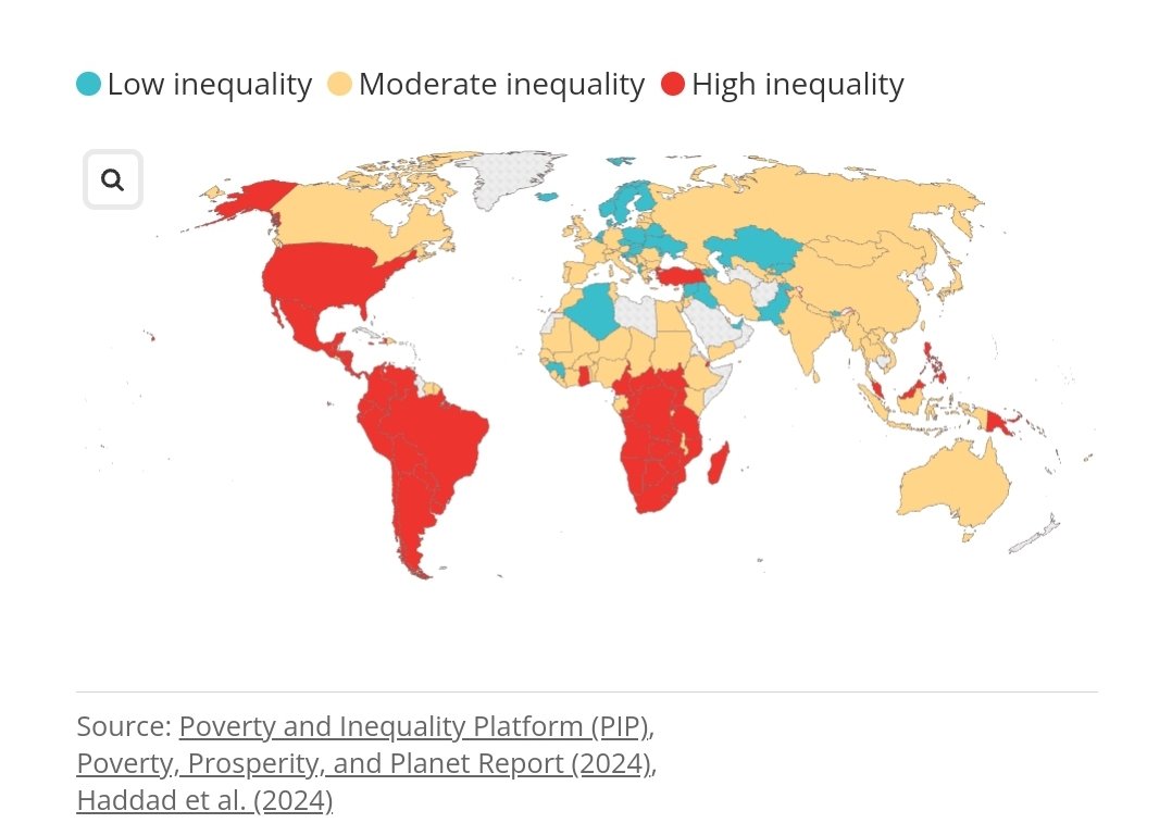 Income Inequality (Gini Index, 2021-2023)

Colombia🇨🇴: 54.8
Brazil🇧🇷: 52.0
Zambia🇿🇲: 51.5
Panama🇵🇦: 48.9
Costa Rica🇨🇷: 47.2
Ecuador🇪🇨: 45.5
Paraguay🇵🇾: 45.1
Türkiye🇹🇷: 44.4
Mexico🇲🇽: 43.5
Central African Rep.🇨🇫: 43.0
Chile🇨🇱: 43.0
Cameroon🇨🇲: 42.2
USA🇺🇸: 41.3
Bolivia🇧🇴: 40.9