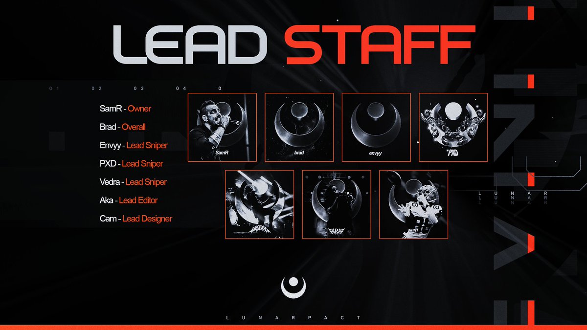 Lunar (@lunarpact_) on Twitter photo It’s about time we said hello… 👋🏻
Introducing the Lunar Leadership!
SamR | @samrWTF
Brad | @Bradzkyy
PXD | <a href="/MyNamesPXD/">Lunar PXD</a>
Envyy | <a href="/Envyy/">Lunar Envyy</a>
Vedra | <a href="/xvedra/">Vedra</a>
Aka | <a href="/akxvisuals/">lunar aka ☪︎⋆.˚</a>
Cam | <a href="/cmrnfx/">Lunar Cam</a>
#ToTheMoon 🚀🌙 It’s about time we said hello… 👋🏻
Introducing the Lunar Leadership!
SamR | @samrWTF
Brad | @Bradzkyy
PXD | <a href="/MyNamesPXD/">Lunar PXD</a>
Envyy | <a href="/Envyy/">Lunar Envyy</a>
Vedra | <a href="/xvedra/">Vedra</a>
Aka | <a href="/akxvisuals/">lunar aka ☪︎⋆.˚</a>
Cam | <a href="/cmrnfx/">Lunar Cam</a>
#ToTheMoon 🚀🌙