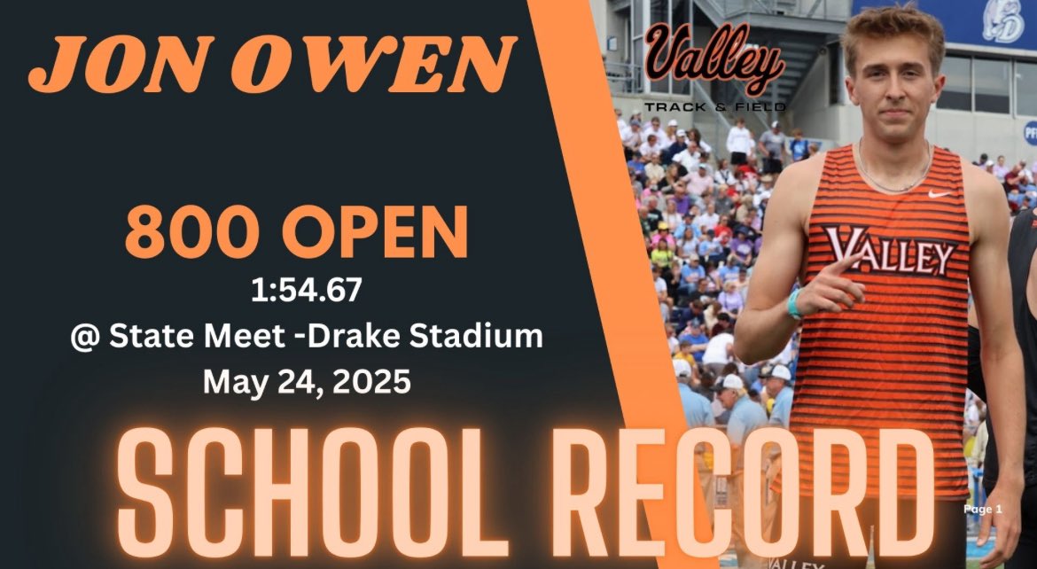 ValleyXCTF's tweet image. Jon Owen Sets the SCHOOL RECORD in the 800 this past weekend at the state meet!