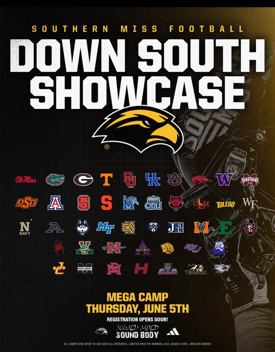 Jaiden Clark (@jaidenclark_8) on Twitter photo I will be attending <a href="/SouthernMissFB/">Southern Miss Football</a> mega camp next Thursday! <a href="/I_am_Topps/">Ken Topps</a> <a href="/Rebels247/">David Johnson</a> <a href="/MacCorleone74/">Rion (Ree-un) Young</a> <a href="/On3Recruits/">On3 Recruits</a> <a href="/Marcusdent93/">Marcus L Dent</a> <a href="/coach_semore/">Coach Jason Semore</a> <a href="/CoachDWill_USM/">Dalton Williams</a> I will be attending <a href="/SouthernMissFB/">Southern Miss Football</a> mega camp next Thursday! <a href="/I_am_Topps/">Ken Topps</a> <a href="/Rebels247/">David Johnson</a> <a href="/MacCorleone74/">Rion (Ree-un) Young</a> <a href="/On3Recruits/">On3 Recruits</a> <a href="/Marcusdent93/">Marcus L Dent</a> <a href="/coach_semore/">Coach Jason Semore</a> <a href="/CoachDWill_USM/">Dalton Williams</a>