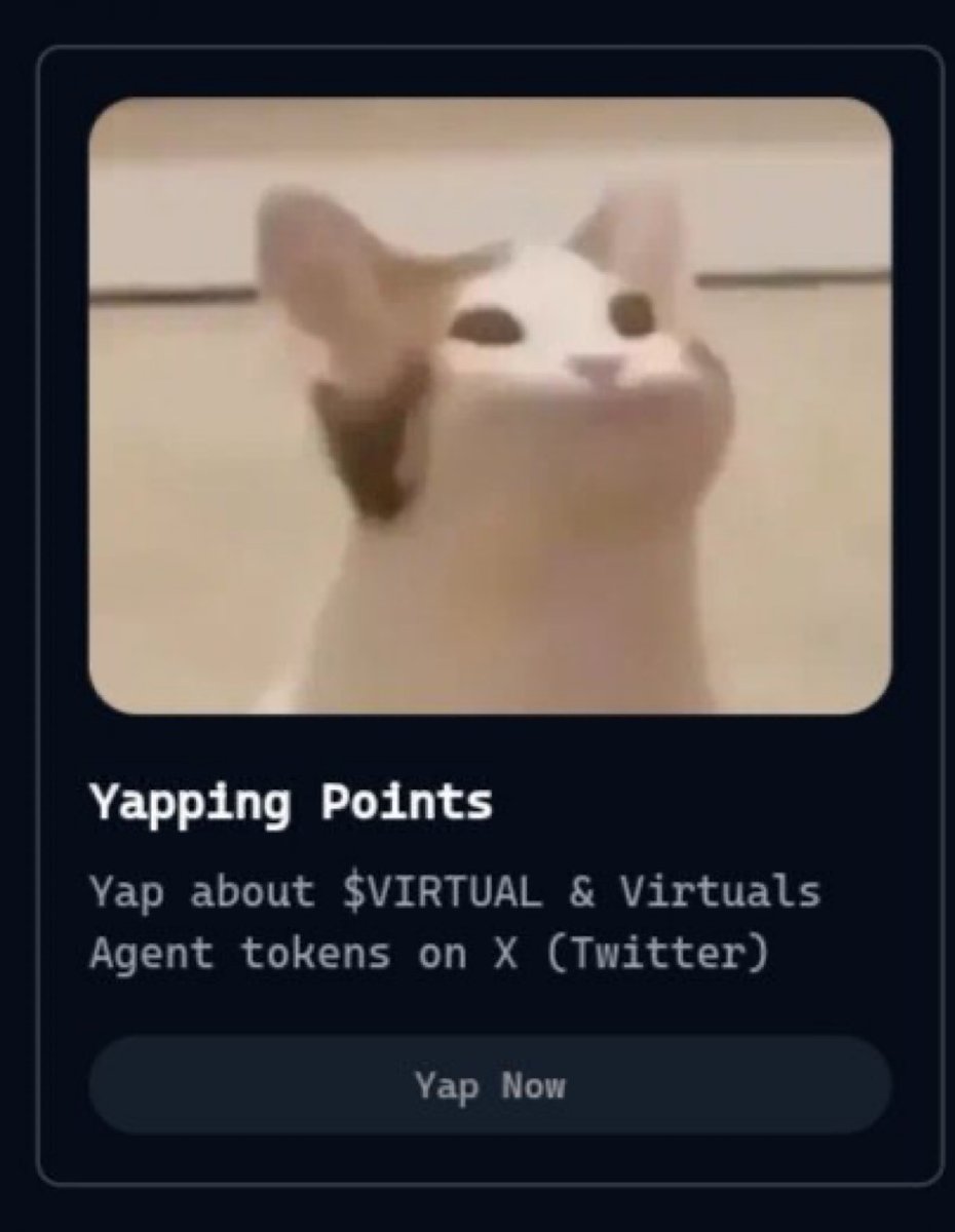 Juanjopr05's tweet image. AI agents, community rewards, and real value for engagement.
Don’t talk for free, earn $VIRTUAL points just by yapping! I’ll yap for that. 💰
@virtuals_io  #YappingPoints