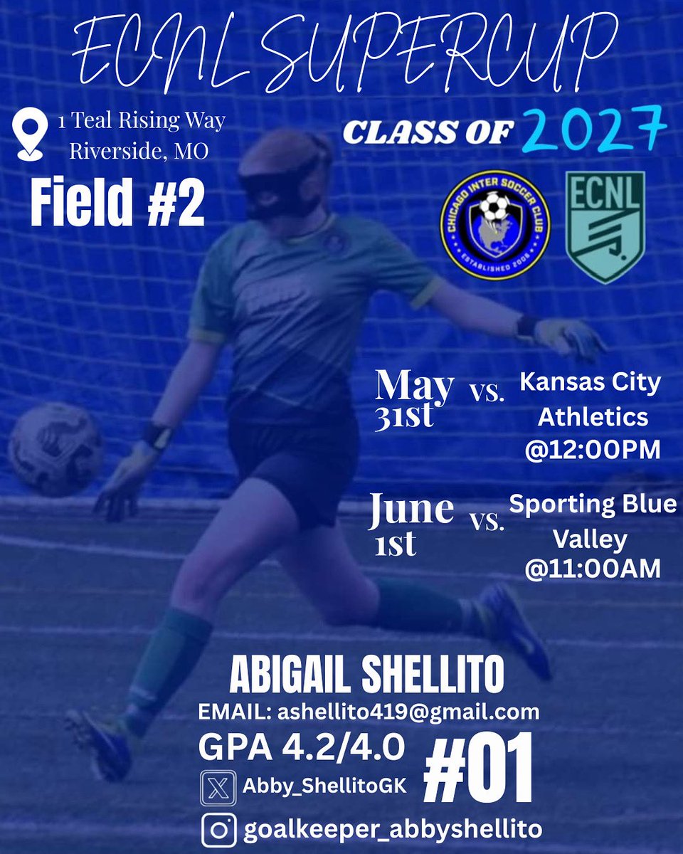 Abigail Shellito ‘27 (@abby_shellitogk) on Twitter photo Excited to compete in the ECNL SuperCup games in Missouri this weekend! Come check out my team and I!
<a href="/chiINTER/">Chicago Inter SC</a> <a href="/Neno_Footy11/">Neno Dautovic</a> <a href="/ECNLgirls/">ECNL Girls</a> <a href="/TheECNL/">The ECNL</a> <a href="/NCAASoccer/">NCAA Soccer</a> <a href="/TheSoccerWire/">SoccerWire</a> <a href="/PrepSoccer/">Prep Soccer ⚽️</a> Excited to compete in the ECNL SuperCup games in Missouri this weekend! Come check out my team and I!
<a href="/chiINTER/">Chicago Inter SC</a> <a href="/Neno_Footy11/">Neno Dautovic</a> <a href="/ECNLgirls/">ECNL Girls</a> <a href="/TheECNL/">The ECNL</a> <a href="/NCAASoccer/">NCAA Soccer</a> <a href="/TheSoccerWire/">SoccerWire</a> <a href="/PrepSoccer/">Prep Soccer ⚽️</a>