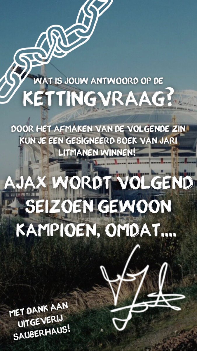 rejaxie's tweet image. Kettingvraag 🔗⛓️

Maak kans op een gesigneerd boek van en over Jari Litmanen! 

Maak de volgende zin af in de reacties hieronder! 👇

‘Ajax wordt volgend seizoen gewoon kampioen, omdat…’

Dank aan uitgeverij Sauberhaus voor de exemplaren!