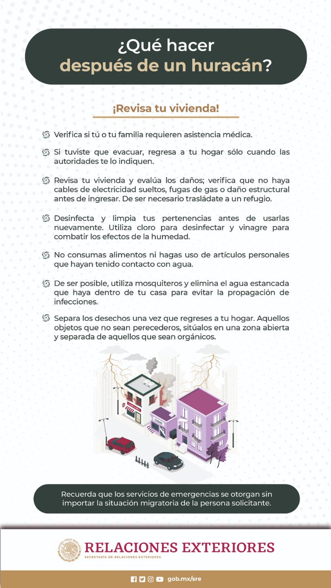 EmbaMexGua's tweet image. ¿Qué hacer después de un huracán? 🌪️🌀#ProtecciónPreventiva #EmbajadaDeMéxico #ConsuladoDeMéxico