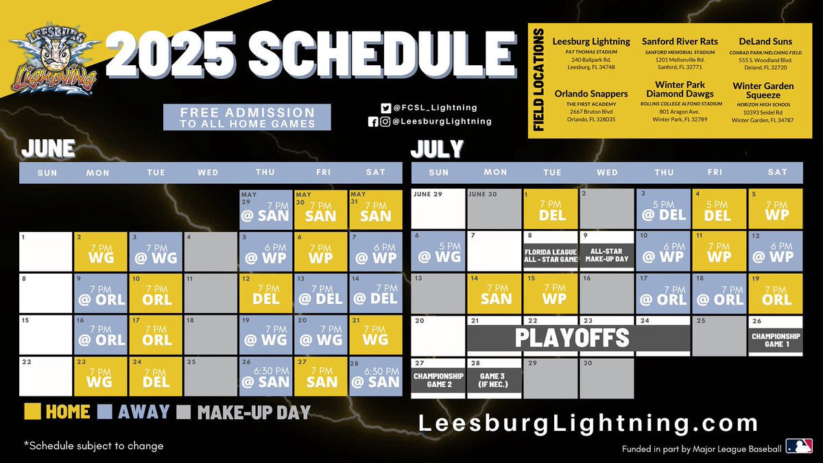 FCSL_Lightning's tweet image. The road to victory starts here. 🗓️⚾ #SeasonSchedule