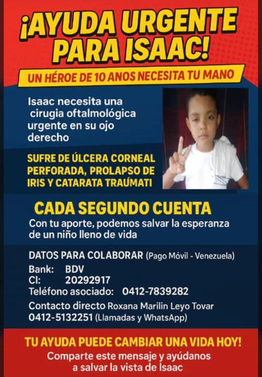 Ayudemos a Isaac para que no pierda su vista, es un niño oriundo de Morón #LosBuenosSomosMas <a href="/rafaellacava10/">Rafael Lacava</a> <a href="/dcabellor/">Diosdado Cabello R</a> <a href="/ConElMazoDando/">Con el Mazo Dando</a> <a href="/NicolasMaduro/">Nicolás Maduro</a> <a href="/ConCiliaFlores/">Cilia Flores</a>