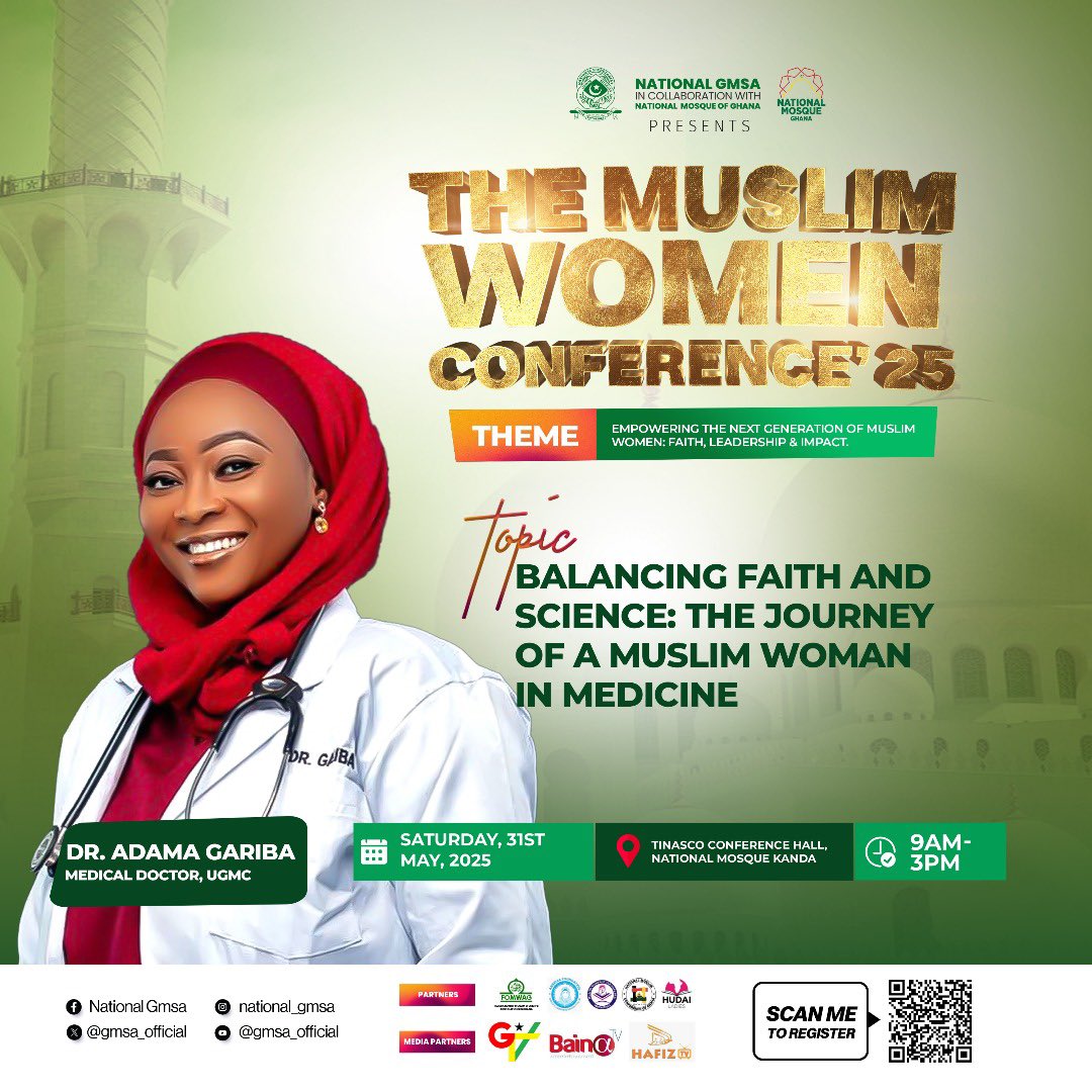 gmsa_official's tweet photo. Together, they’ll be sharing insights on navigating professional spaces with faith, purpose, and excellence.

Date: Saturday, 31st May 2025
Venue: National Mosque, Kanda
Time: 9:00 AM
Note: Ladies only
#MuslimWomenConference25 #FaithLeadershipImpact #GMSA https://t.co/UZDZWHd0dB