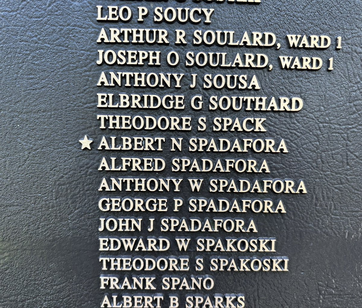 JennSpadafora's tweet image. While honoring those that gave the ultimate sacrifice from our wonderful city, I had to pay my respects to great uncle Albert Spadafora, whose plane was shot down during WWII. #MemorialDay #alwaysremembered #malden
