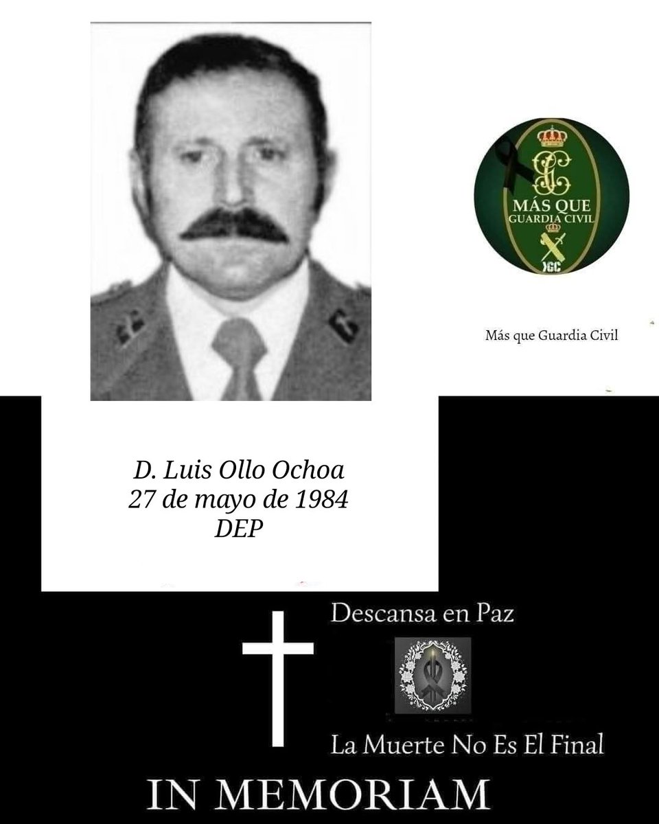 MqGuardiaCivil's tweet photo. La labor del capitán José Luis Ollo Ochoa en el Servicio de Información de la Guardia Civil había sido la excusa de ETA para colocarlo en su particular diana. El 27/5/1984 la banda terrorista ETA le asesinaba en Pamplona, mediante una bomba-lapa colocada en su vehículo.
DEP 🖤🌹 https://t.co/N4nHPWyUO5
