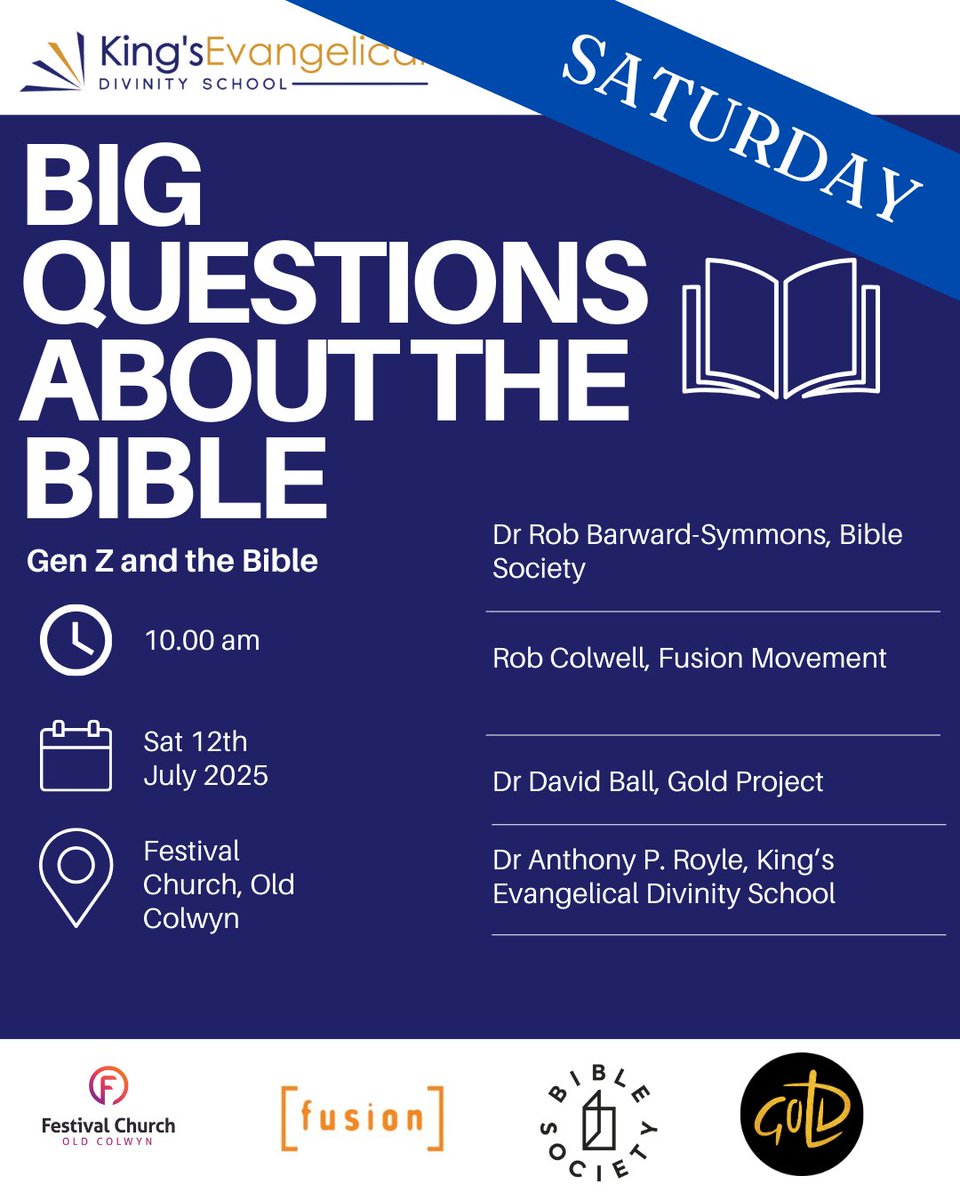 KingsDivinity's tweet image. Last week to register!

Join us this Saturday for “Big Questions about the Bible,” a KEDS teaching event covering groundbreaking research on Gen Z and the Bible.

Follow this link to register: shorturl.at/EZPQm.