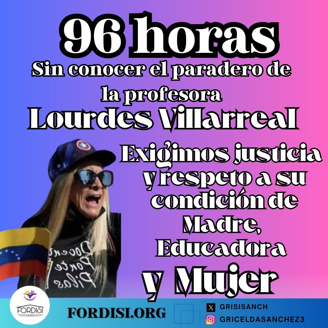 La prof. Lourdes Villarreal tiene más de 96 horas desaparecida. Sus familiares y amigos exigen respuestas sobre su ubicación y estado de salud. #LourdesVillarreal #LiberenALourdes #DondeEstaLourdes #EducadoraVenezolana #DerechosHumanos