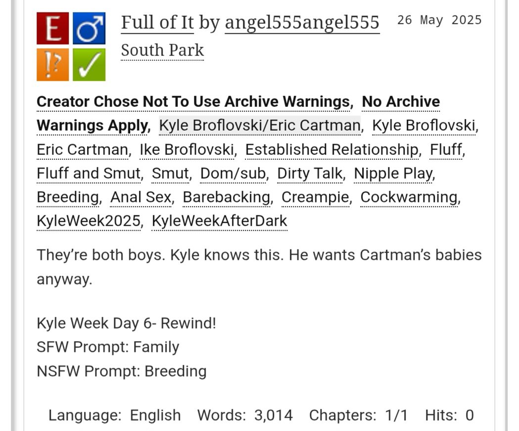 m3gangel555's tweet photo. my Kyle Week Day 6 fic is up!!❤️🔞 hope you enjoy! #KyleWeek2025 #KyleWeekAfterDark #kyman #southpark #sptwt

https://t.co/elDgw9Dd6t https://t.co/QLlLy4hHyo