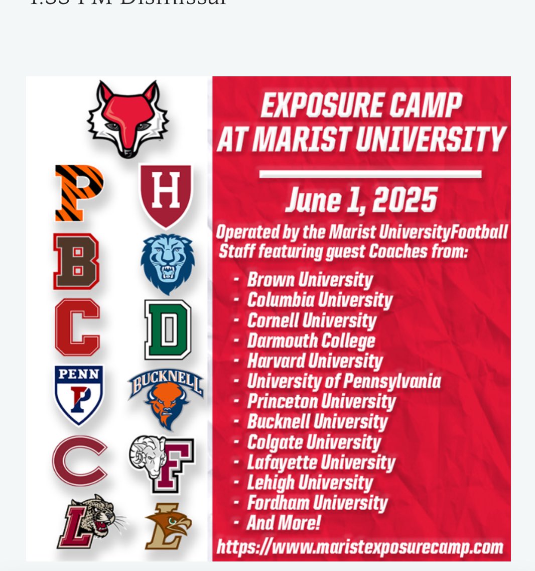 Kobi Marshall (@kobimarshall22) on Twitter photo I will be attending the exposure camp at Marist University on June 1st. In the Morning Circuit. <a href="/coachnickdella_/">Nick Della Jacono</a> <a href="/Coach_Calabrese/">Chris Calabrese</a> <a href="/coach_weaver/">Coach Diamond Weaver</a> <a href="/CoachWoodLB/">Justin Wood</a> <a href="/CoachStoNGo/">Justin Stovall</a> <a href="/ArtAsselta/">Artie Asselta</a> <a href="/Coach_Conlin/">Joe Conlin</a> <a href="/Coach_Poppe/">Jonathan Poppe</a> <a href="/Coach_MikeKash/">Mike Kashurba</a> <a href="/Coach_McCorkle/">Sammy McCorkle</a> <a href="/CoachRickVenuto/">Rick Venuto</a> <a href="/CoachMurd40/">Chase Murdock</a> I will be attending the exposure camp at Marist University on June 1st. In the Morning Circuit. <a href="/coachnickdella_/">Nick Della Jacono</a> <a href="/Coach_Calabrese/">Chris Calabrese</a> <a href="/coach_weaver/">Coach Diamond Weaver</a> <a href="/CoachWoodLB/">Justin Wood</a> <a href="/CoachStoNGo/">Justin Stovall</a> <a href="/ArtAsselta/">Artie Asselta</a> <a href="/Coach_Conlin/">Joe Conlin</a> <a href="/Coach_Poppe/">Jonathan Poppe</a> <a href="/Coach_MikeKash/">Mike Kashurba</a> <a href="/Coach_McCorkle/">Sammy McCorkle</a> <a href="/CoachRickVenuto/">Rick Venuto</a> <a href="/CoachMurd40/">Chase Murdock</a>