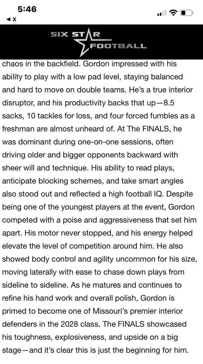 KGordon98's tweet photo. Thank you @sixstarfootball and @6starfootballMO for the write up and shout out‼️‼️ #blessed #allglorytogod @Coach_Perkins @jakefloyd44 @CoachPoe1914 https://t.co/XHaphn7kPe