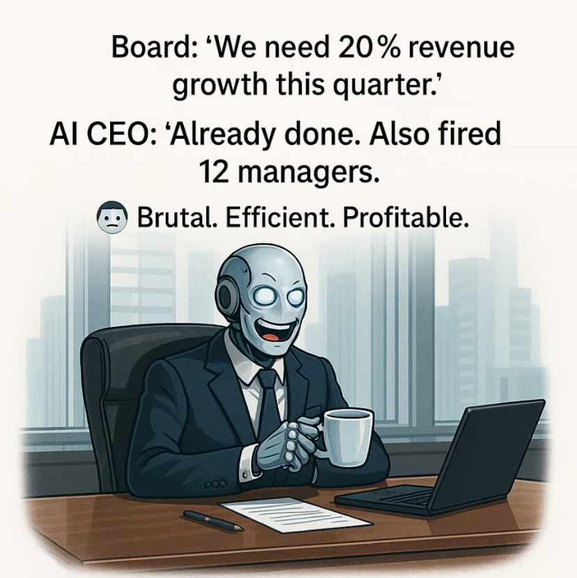 Board: “We need 20% revenue growth this quarter.”
AI CEO: “Already done. Also fired 12 managers.”
😶‍🌫️ Brutal. Efficient. Profitable.
🚀 Subscribe now to get funny AI memes: workoptional.beehiiv.com/subscribe
🔗 Access all channels at bento.me/workoptionalai
 #FutureOfWork #AILeadership
