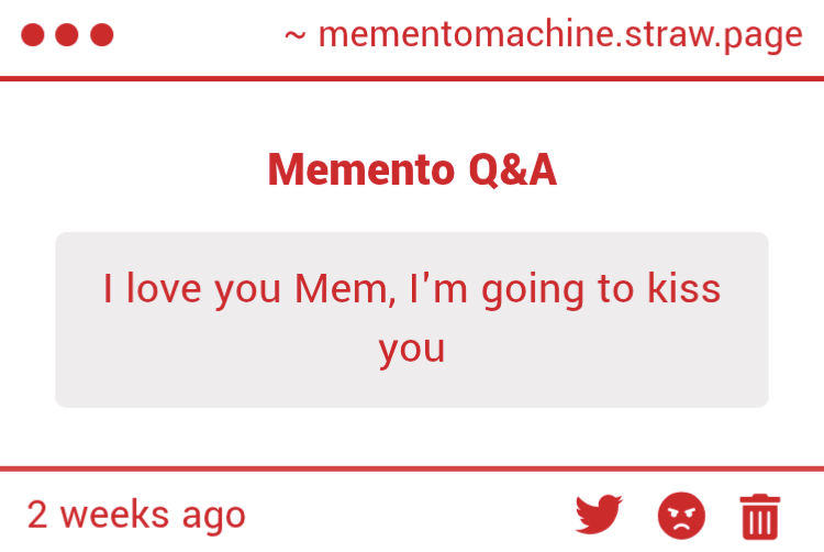 MementoMachine's tweet image. so sorry for the late response! ill make it up with two weeks worth of kisses! love you too anon!

mementomachine.straw.page