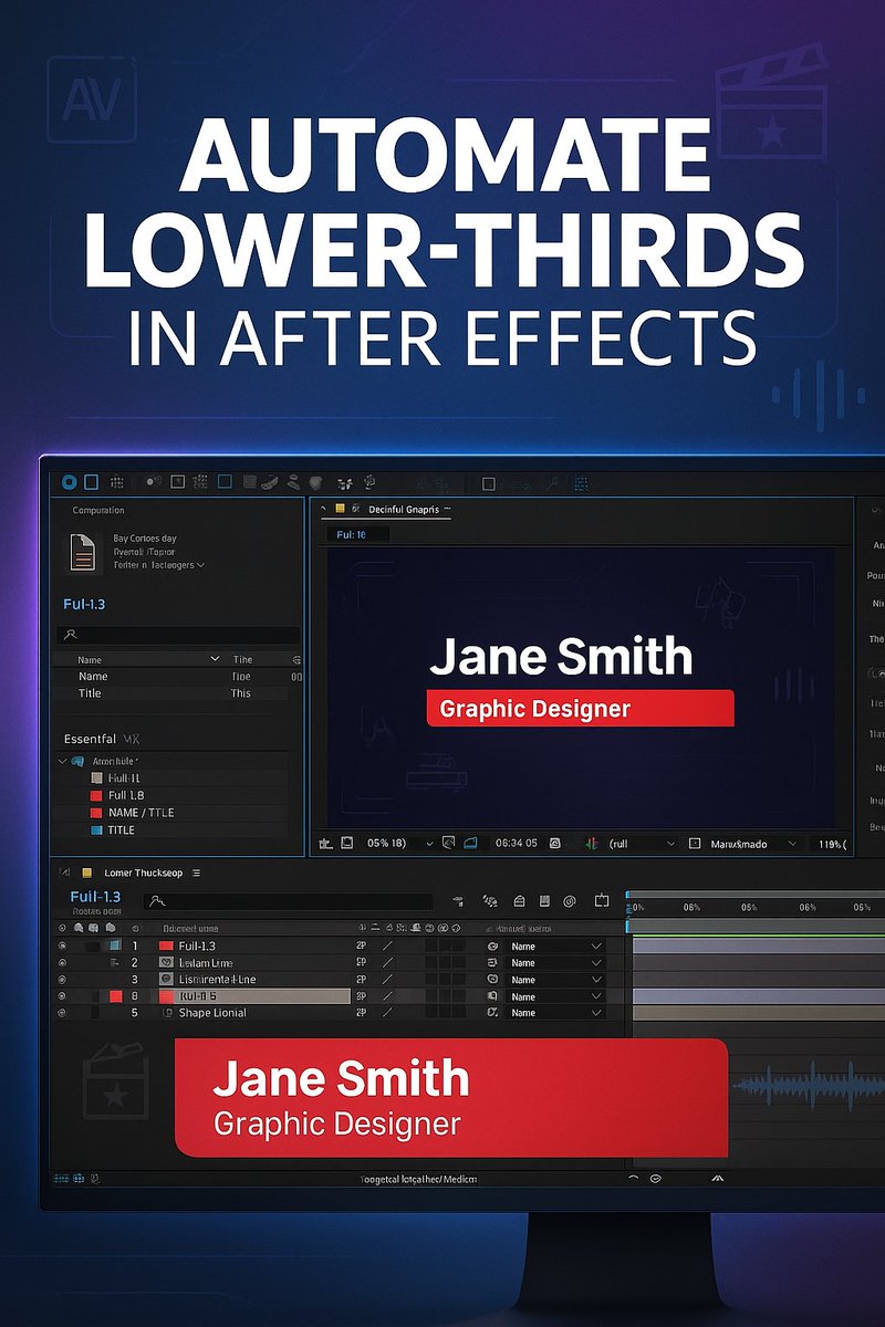 StevenTrauger's tweet photo. 🎬 Automate your lower-thirds in After Effects!
Drop in a CSV — get custom NAME/TITLE comps generated instantly using Essential Graphics. No more manual work.

🔗 Script + tutorial: https://t.co/S3cpRx45sI
#AfterEffects #MotionGraphics #AEscript #theAVcoach https://t.co/fnNsMA0QjA