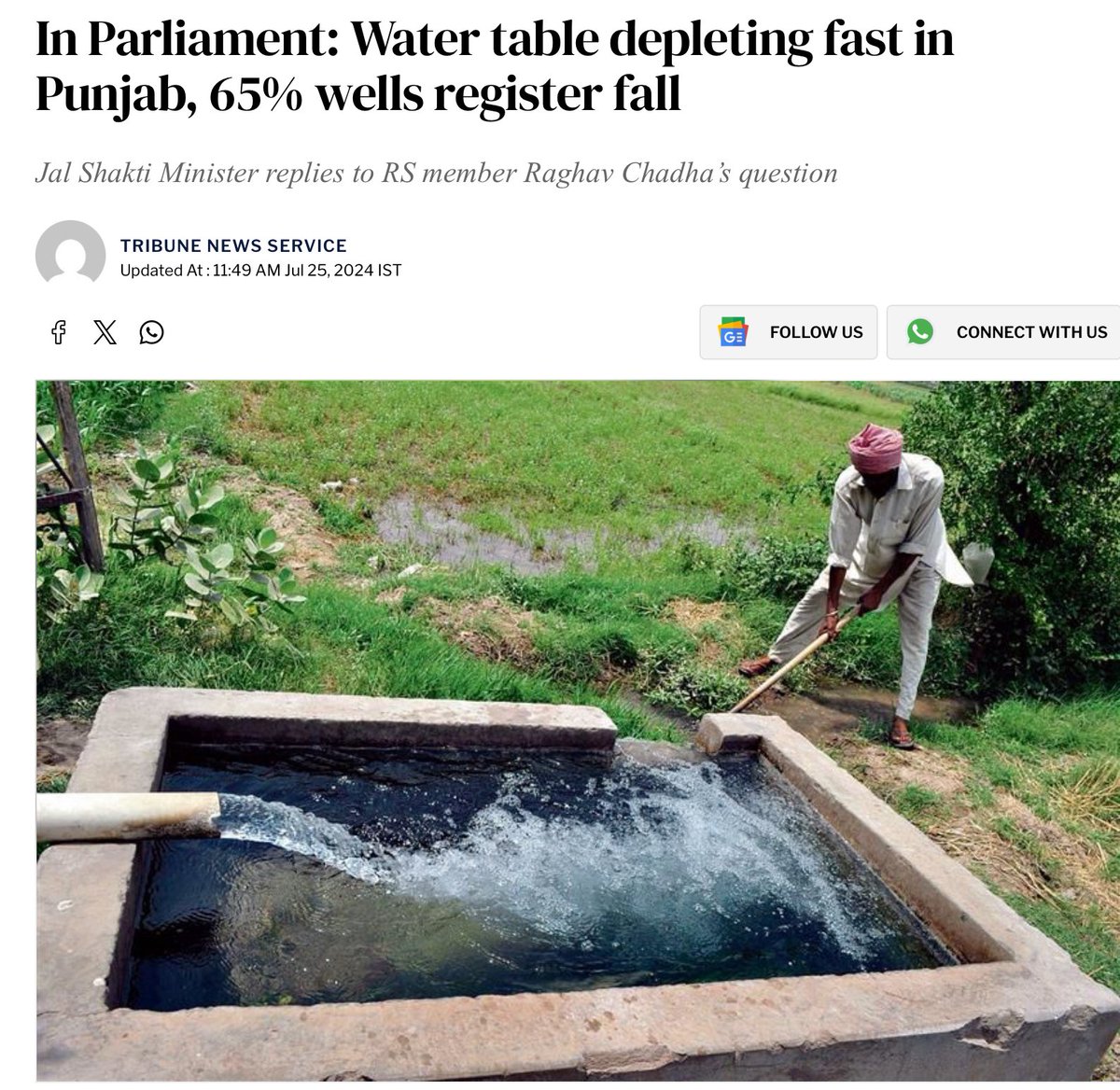 Why isn’t <a href="/PbGovtIndia/">Government of Punjab</a> mentioning The water table is depleting at an annually , the Centre has confirmed. This is even worse than neighbouring Haryana. The situation in Punjab is, however, better than that in Himachal Pradesh.
Of the 176 monitored wells in Punjab, 115 (65 per