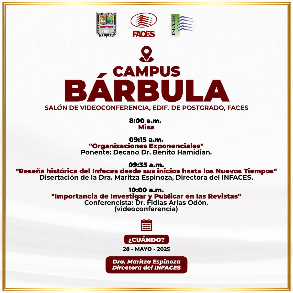 Desde la <a href="/facesuc1/">faces_uc</a> se invita a la celebración del 43 aniversario del Infaces con la participación de destacados conferencistas como aporte al desarrollo de las actividades científicas del Instituto
 #investigación
#FacesSomosEquipo
#FacesSomosTodos
#LaNuevaVisionDeUniversidad