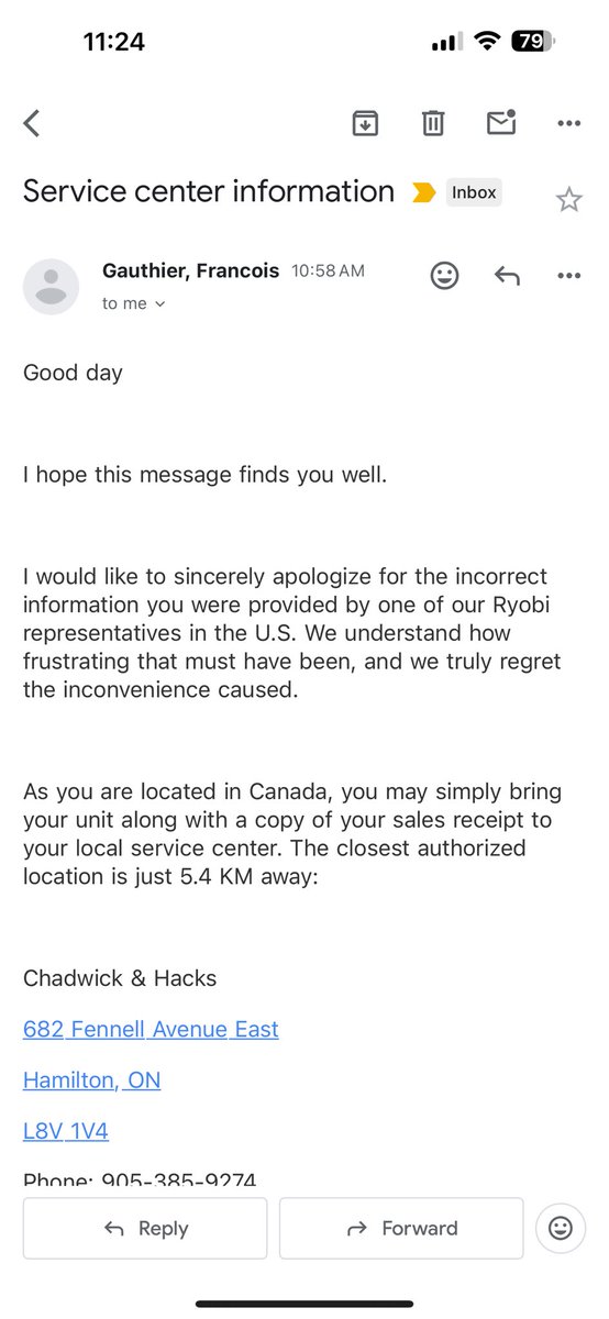 na31393's tweet photo. @HomeDepotCanada Still waiting for the reply after 3 days! Also, shame on @RYOBI_Canada for arrogant customer service reps who brush off faulty products &amp; lie about replacements. Unacceptable! #RyobiFail #HomeDepot https://t.co/BRWszzFBf0