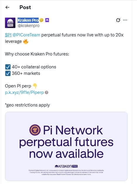 🔥 PI Network Makes a Splash! Kraken Pro Officially Lists Perpetual Futures for PI Token! 🔥

At the end of May 2025, Kraken Pro – one of the world's leading derivatives exchanges – created a sensation when it officially listed perpetual futures for Pi Network's PI token! 🚀

💥