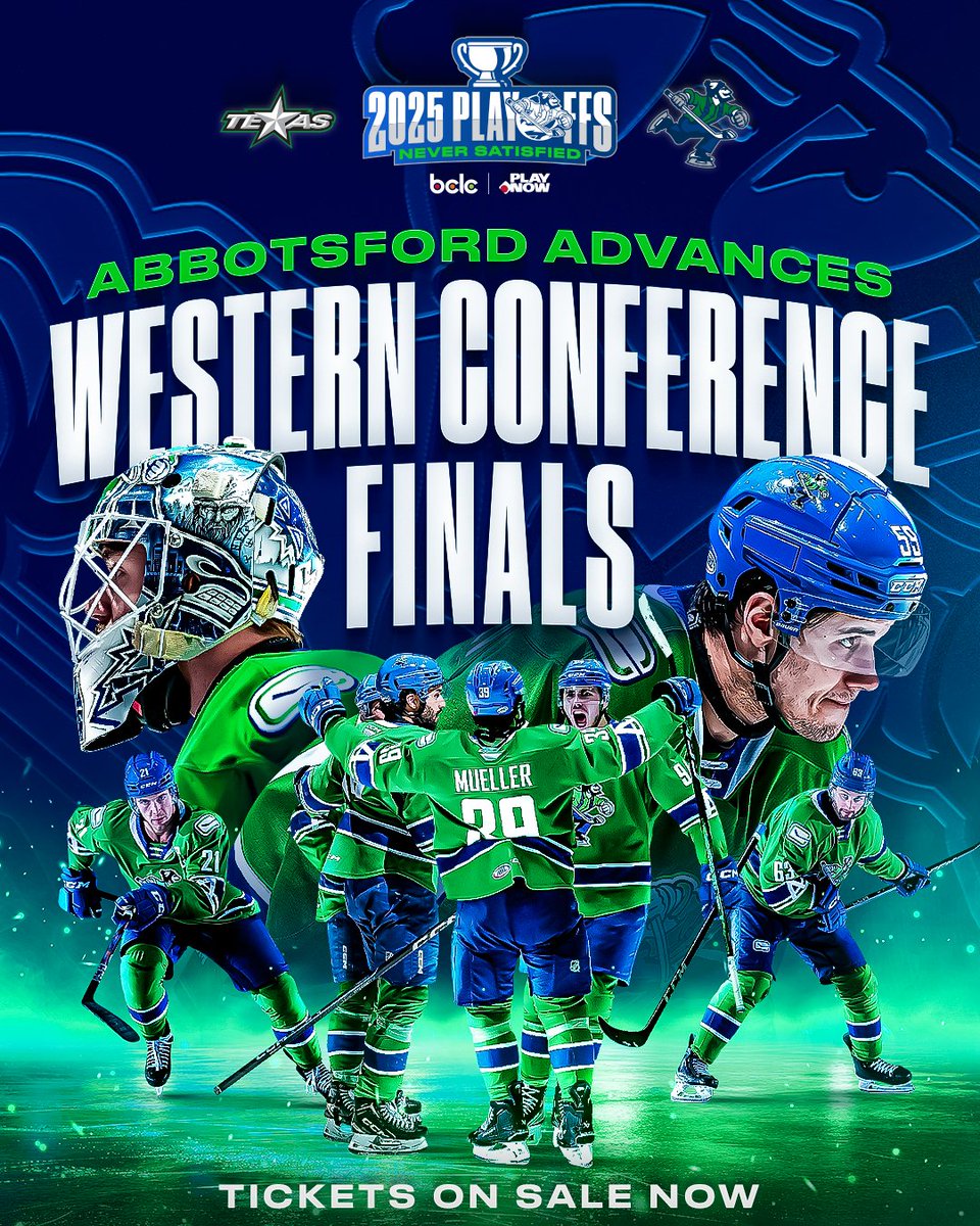 FOR THE FIRST TIME IN TEAM HISTORY, WE ARE HEADED TO THE WESTERN CONFERENCE FINALS‼️

It all starts Thursday, May 29th - secure your seats and watch your Abby Canucks take on the Texas Stars!

GET TICKETS | bit.ly/4kcZv2D