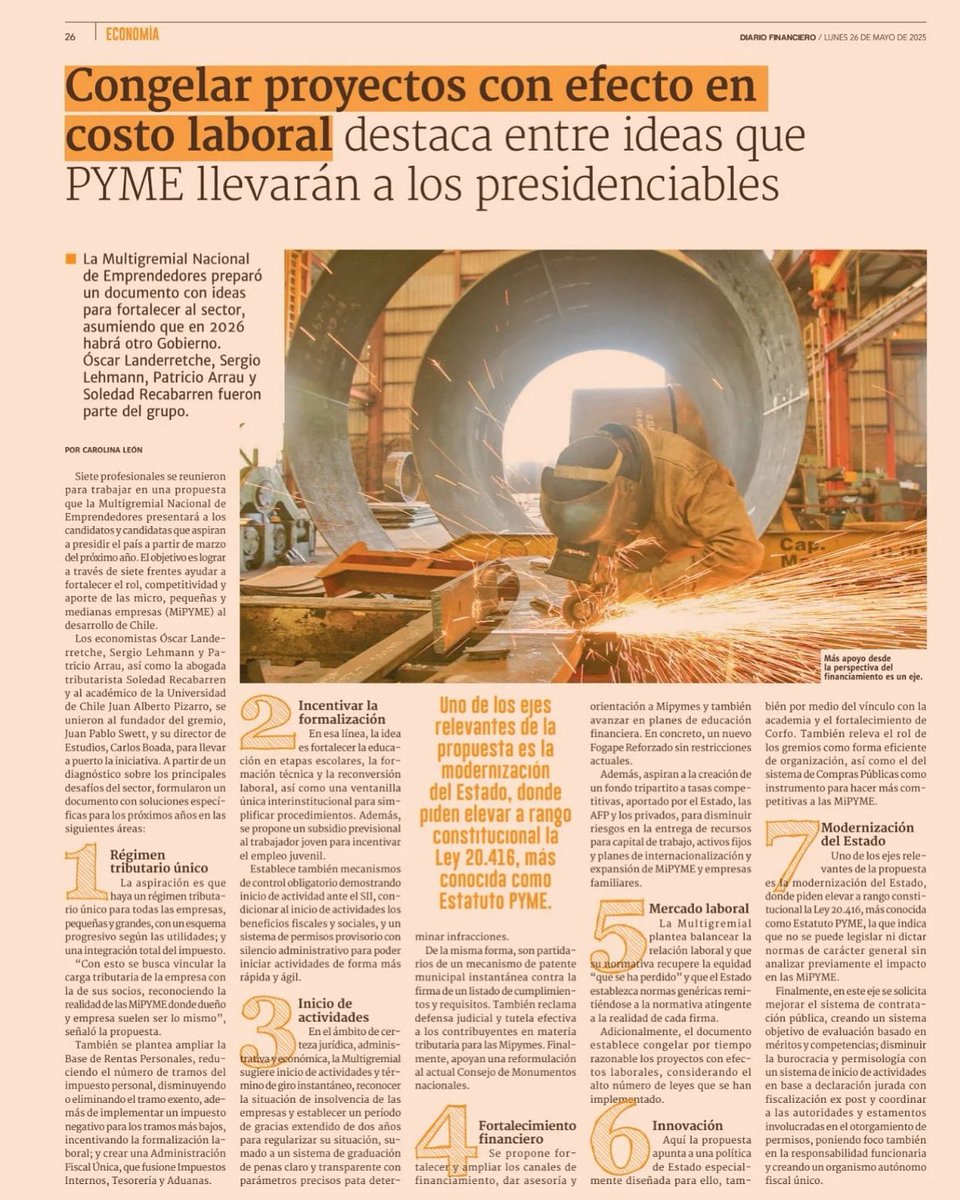 mglosrios's tweet photo. 💼 La Multigremial de Emprendedores presentó propuestas para el próximo Gobierno, entre ellas: congelar proyectos que suban el costo laboral. Participaron expertos como Landerretche, Lehmann, Arrau y Recabarren. La noticia fue destacada en DF #PYME #Emprendimiento 🇨🇱 https://t.co/VwxWNv2nFI