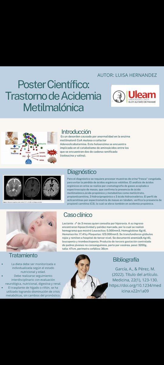 LuisaH322's tweet photo. Caso Clínico: Trastorno de Acidemia Metilmalónica 
#UleamEsAcademia
#UleamEnBuenasManos @Anghelo77ac 
@UleamEcuador https://t.co/COtVjB830Y