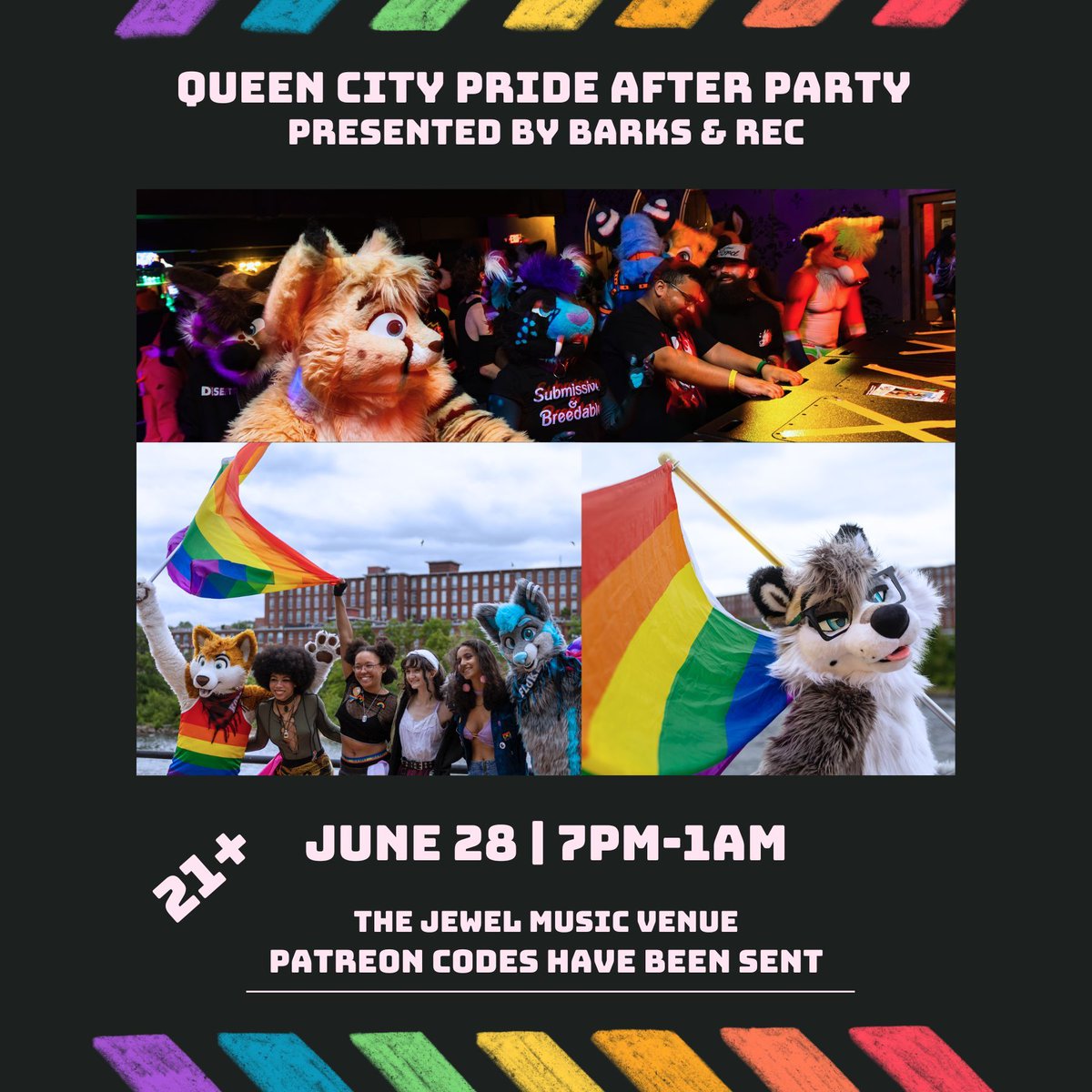 Barks_Rec's tweet photo. Howl tier Patreon members, check your inbox, your early access codes for the Queen City Pride After Party have been sent out! 👀 #QueenCityPride #PrideAfterParty https://t.co/Y5iuBKMHFN