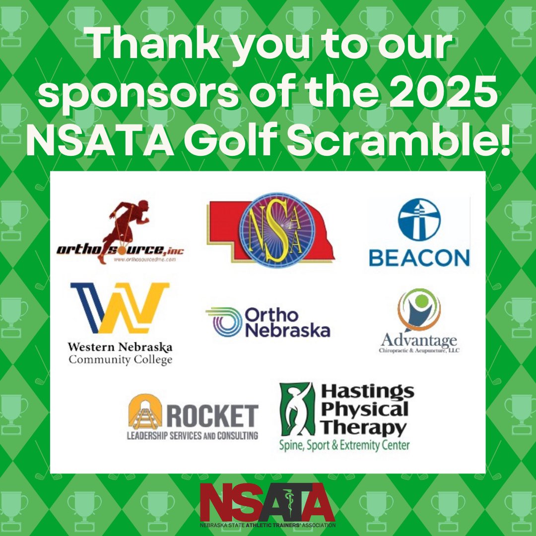 Thank you to all the sponsors who donated to the 2025 NSATA Golf Scramble! Our organization will continue to advance athletic training in Nebraska with your support. Please click the link below to access more information about each sponsor.

events.golfstatus.com/event/nebraska…