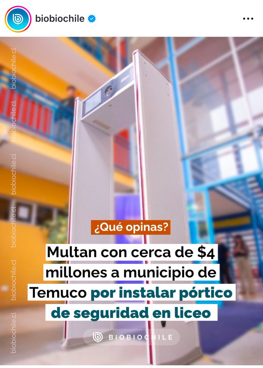 Multar con casi $4 millones por instalar un pórtico de seguridad en un liceo se parece al chiste de <a href="/bombofica/">bombo fica</a> . Cuidar a las comunidades educativas no debería ser sancionado, sino respaldado. Prevenir no puede salir más caro que mirar para el lado. #Temuco