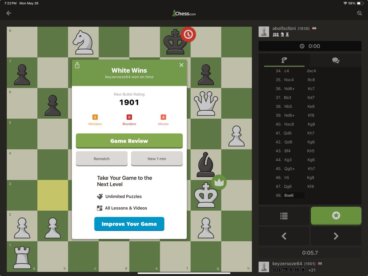 Haven’t played chess for a while but my bullet rating is still 1900.