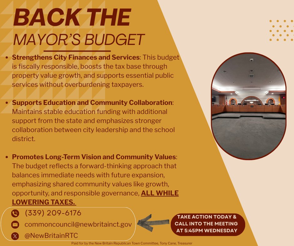 New Britain RTC (@newbritainrtc) on Twitter photo 📢 Join us Wed, May 28 at 6PM at City Hall to support Mayor <a href="/erinstewartct/">Mayor Erin Stewart</a>'s budget — it lowers taxes, strengthens services, supports schools, and promotes smart growth. Let’s build a stronger New Britain together! #BackTheBudget 📢 Join us Wed, May 28 at 6PM at City Hall to support Mayor <a href="/erinstewartct/">Mayor Erin Stewart</a>'s budget — it lowers taxes, strengthens services, supports schools, and promotes smart growth. Let’s build a stronger New Britain together! #BackTheBudget