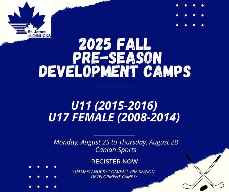 Register now for the 2025 Fall Pre-Season Development Camps:

stjamescanucks.com/fall-pre-seaso…

These camps are designed not only to enhance individual skill levels, but also to emphasize the importance of teamwork, work ethic, and maintaining a positive attitude.