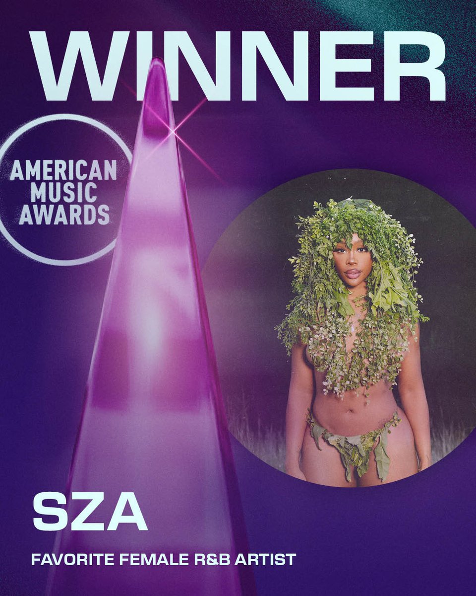 You're an #AMAs WINNER @SZA. 🎉

Congratulations on taking home Favorite Female R&amp;B Artist!