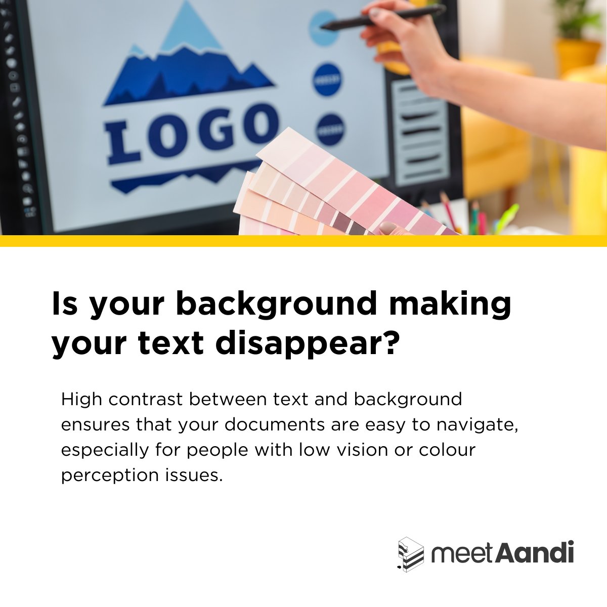 TaggedPDF's tweet image. When text and background colours are too similar, it can be hard to read. High contrast helps everyone see your content more clearly.

#ContrastMatters
#AccessibleDesign
#VisionInclusion