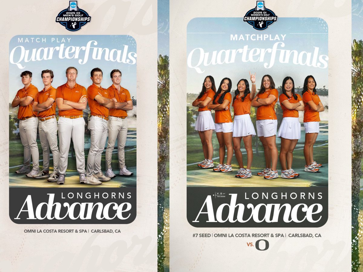 John Bianco (@ut_bianco) on Twitter photo With <a href="/TexasMGolf/">Texas Men's Golf</a> advancing to the 8-team Match Play portion of the NCAA Championships and <a href="/TexasWGolf/">Texas Women's Golf</a> also doing that last week, that makes the Longhorns Golf programs 1 of only 2 (joining Virginia) to advance to Elite 8 in both this season🤘🏻🤘🏻 With <a href="/TexasMGolf/">Texas Men's Golf</a> advancing to the 8-team Match Play portion of the NCAA Championships and <a href="/TexasWGolf/">Texas Women's Golf</a> also doing that last week, that makes the Longhorns Golf programs 1 of only 2 (joining Virginia) to advance to Elite 8 in both this season🤘🏻🤘🏻