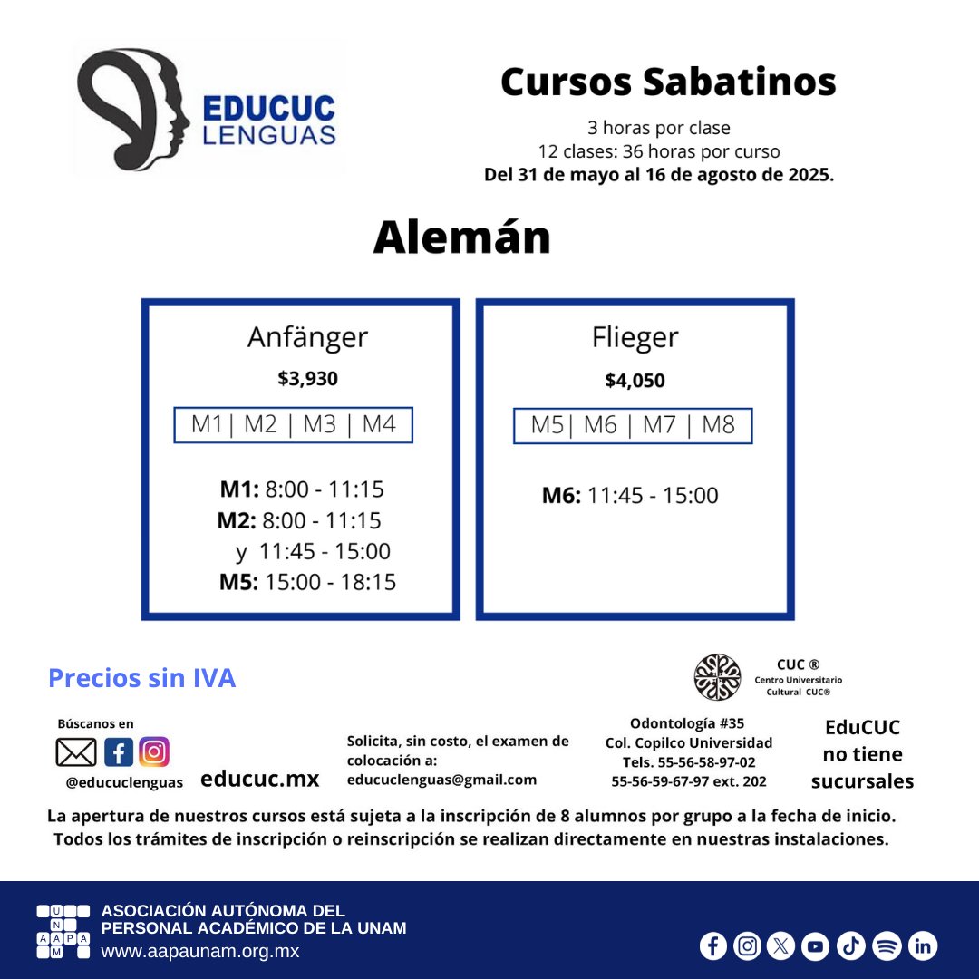 ¡Domina un nuevo idioma y abre las puertas al mundo! 🌍
 Ideal para impulsar tu carrera, cumplir objetivos personales o prepararte para una experiencia internacional

#SomosAAPAUNAM #UNAM #Idiomas #EducaciónContinua #AprenderLenguas #CursoDeIdiomas